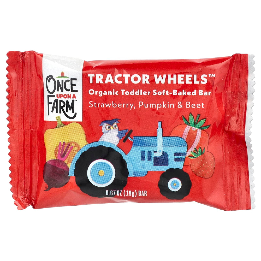 Once Upon A Farm, Органический батончик для малышей, Tractor Wheels ™, клубника, тыква и свекла, 5 батончиков, по 19 г (0,67 унции)