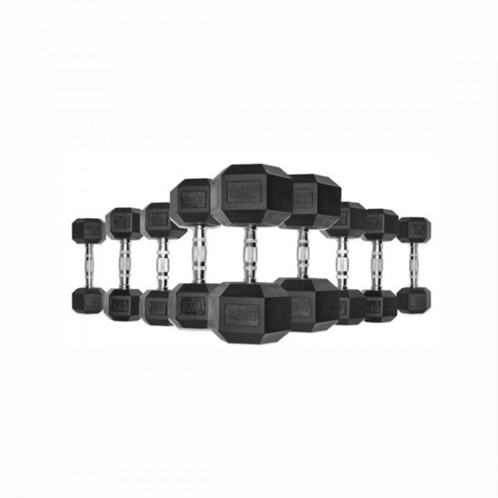 Гексагональные обрезиненные гантели. Ряд от 27,5 до 40 кг