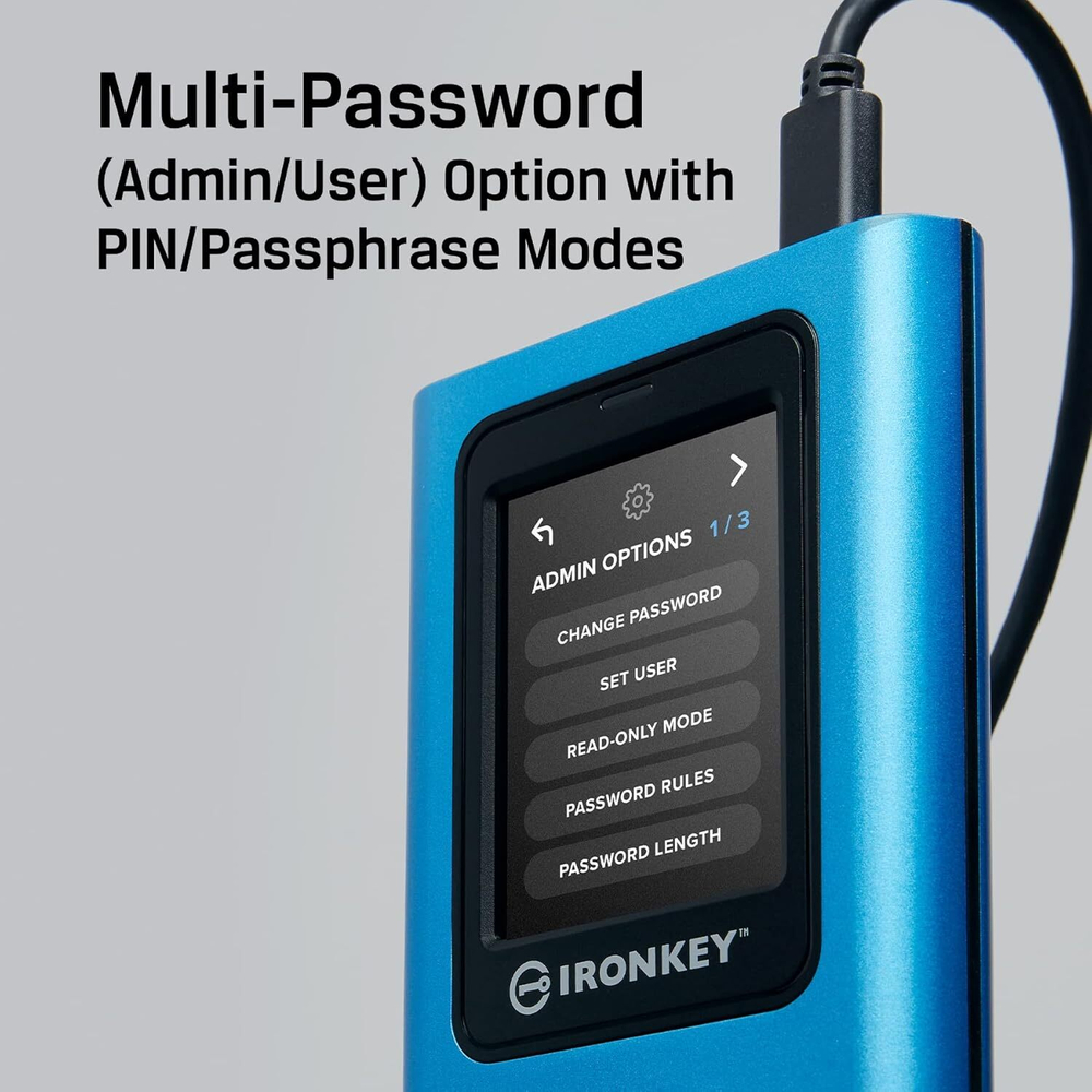 Kingston IronKey Vault Privacy 80 960GB — Зашифрованный внешний SSD с сенсорным экраном FIPS 197 сертификация и защита от несанкционированного доступа