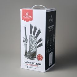 НАБОР НОЖЕЙ AGNESS НЖС НА ПЛАСТИКОВОЙ ВРАЩАЮЩЕЙСЯ ПОДСТАВКЕ 8 ПР. (КОР=6НАБОР.)