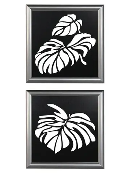 Настенный декор "Два панно монстеры" в серебристой раме