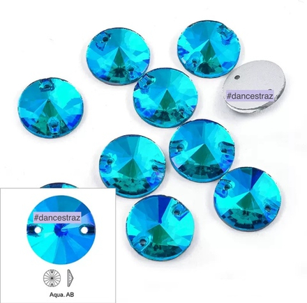 Стразы пришивные, Rivoli, Aquamarine AB, A3-P39, 14mm, (36 ea/pkg), (F2)
