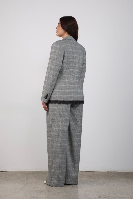 Жакет однобортный, серый в клетку