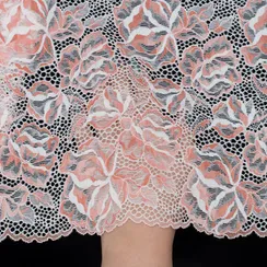 Кружево эластичное молочное/коралл 23 см, Китай
