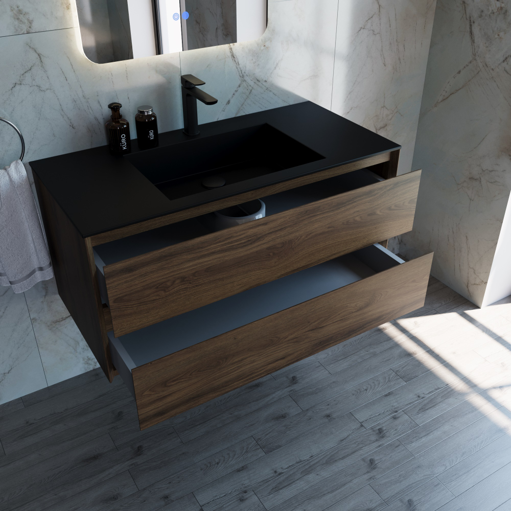 Тумба под раковину Vincea Luka 1000 подвесная, 2 выкатных ящика soft-close, C.Oak