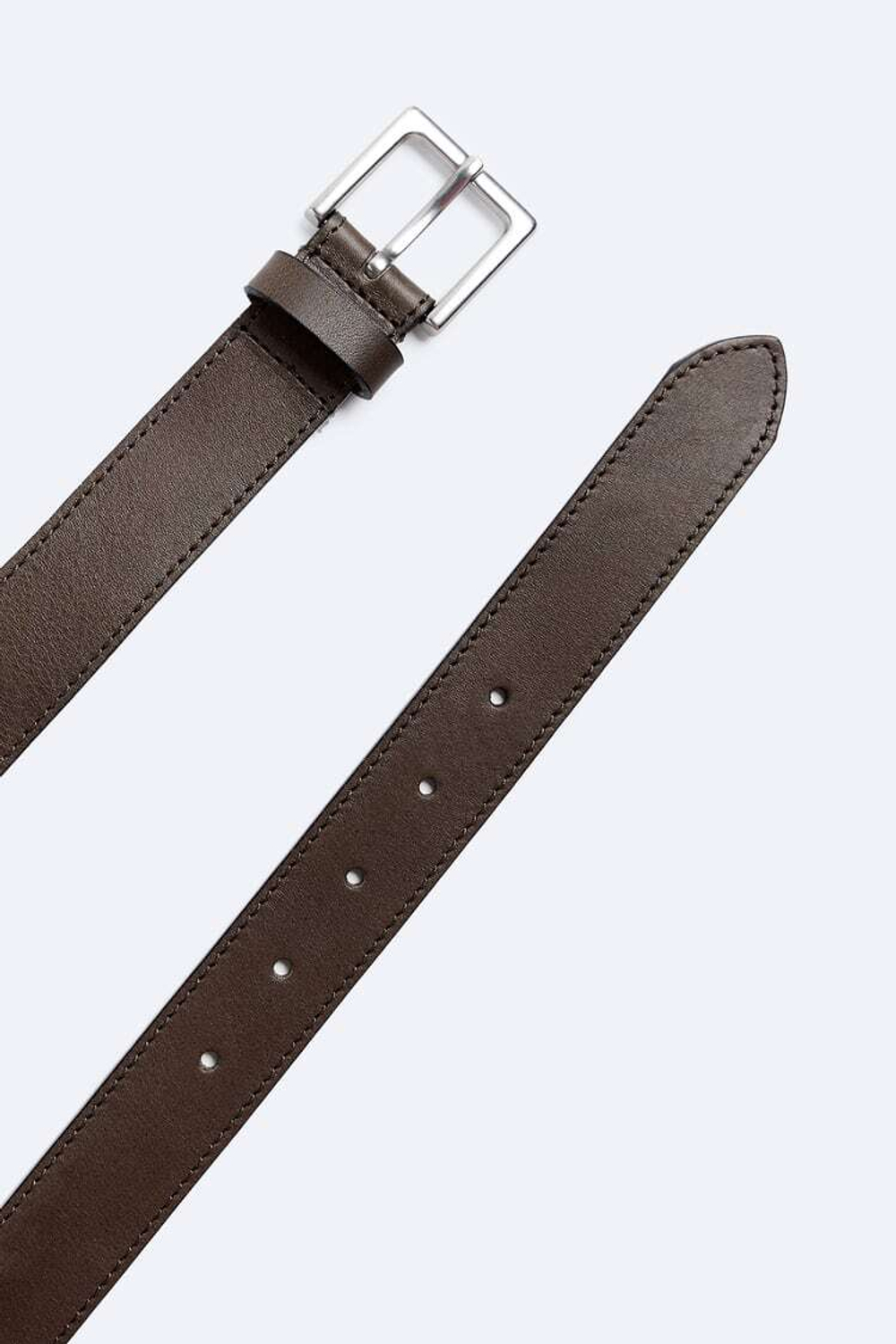 ZARA КОЖАНЫЙ РЕМЕНЬ С ДЕКОРАТИВНОЙ СТРОЧКОЙ, СЕРО-КОРИЧНЕВЫЙ