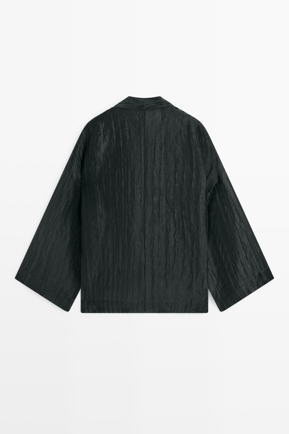 Massimo Dutti Фактурное кимоно из смесового льна с V-образным вырезом, черный