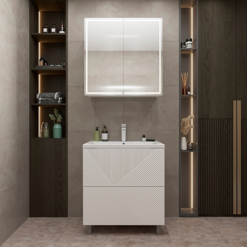 Зеркальный шкаф "ВЕКТОР" 800*800 (ШВ) универсальный, бесконтактный сенсор, светодиодная подсветка