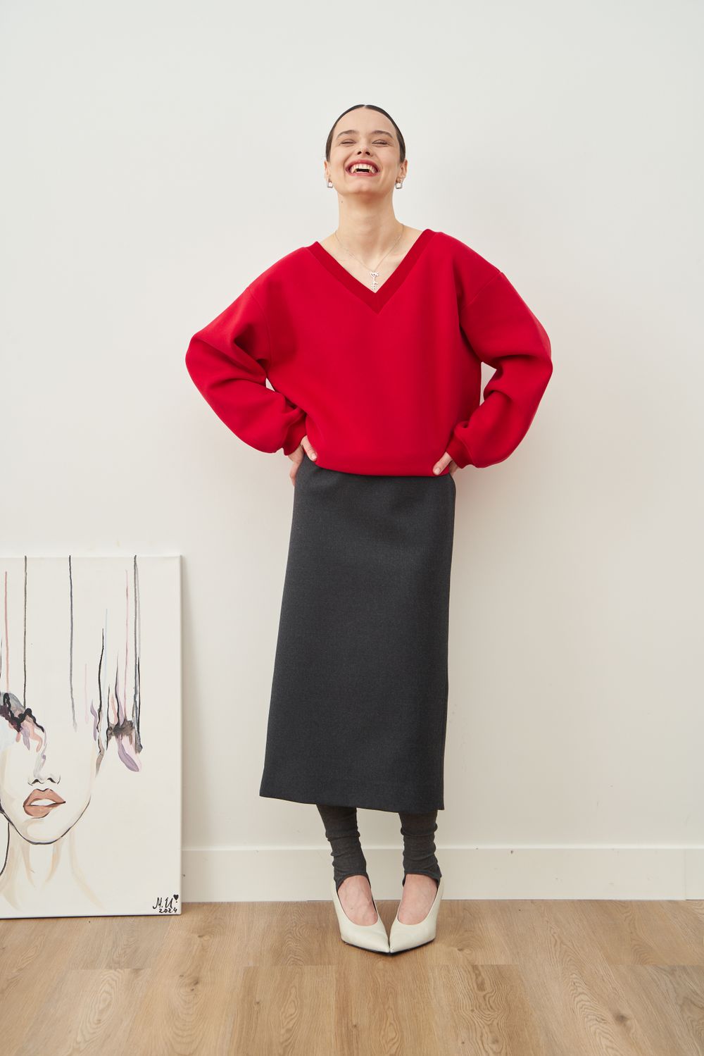 СВИТШОТ С V-ВЫРЕЗОМ КРАСНЫЙ