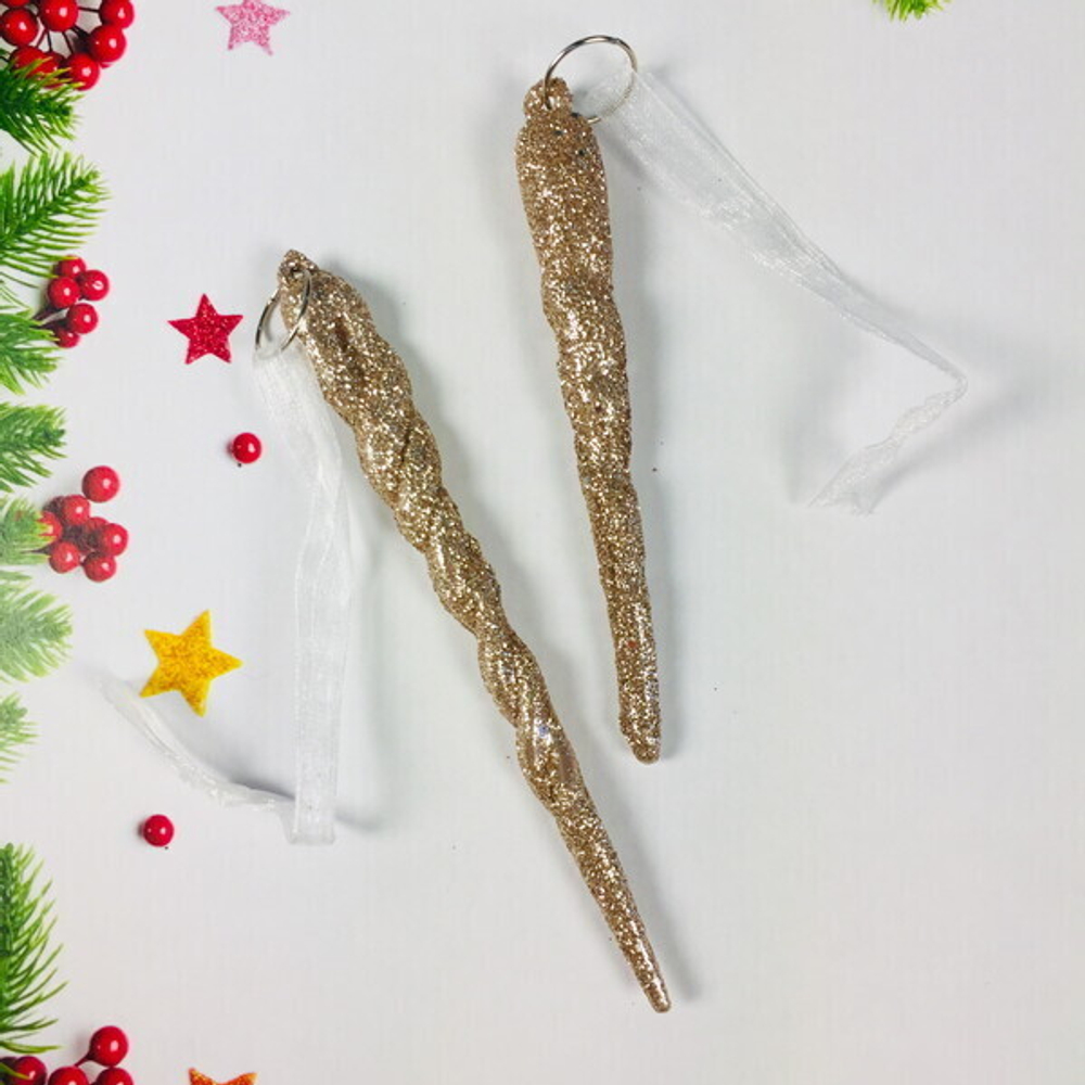 Подвеска «Снежные сосульки» 10/12 см (набор 2 шт), темное золото