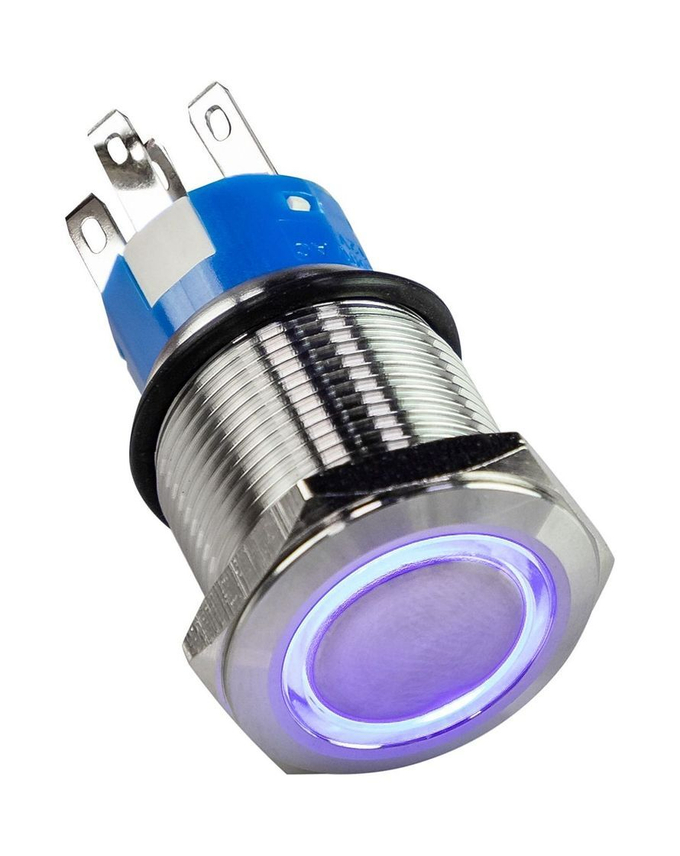 Кнопка с фиксацией 12 В 5А, OFF-ON 5P, D19 синяя подсветка
