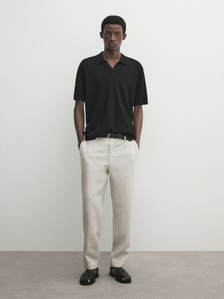 Massimo Dutti Трикотажное поло из смесового хлопка, черный