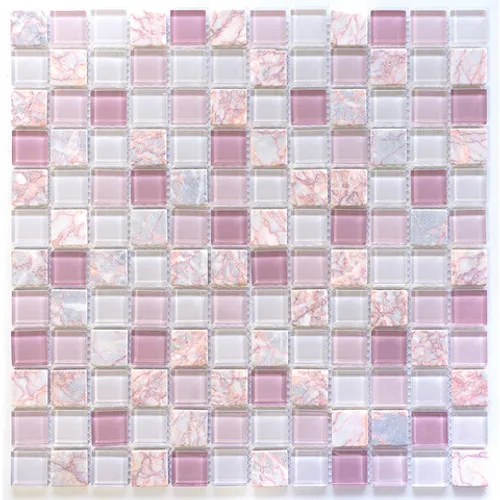 Мозаика мрамор стекло S-854 Exclusive белый розовый