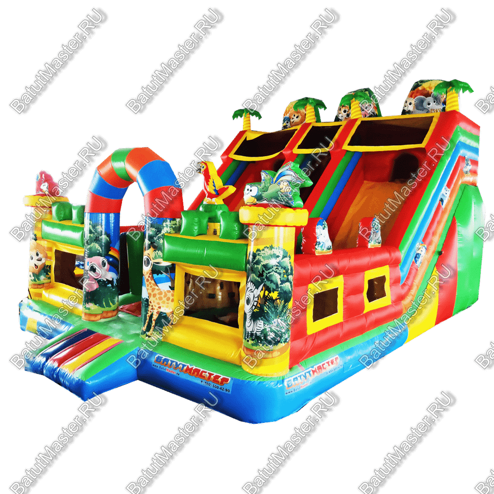 Коммерческий надувной батут "Дружная компания", с окнами по бокам 8*6*6 м