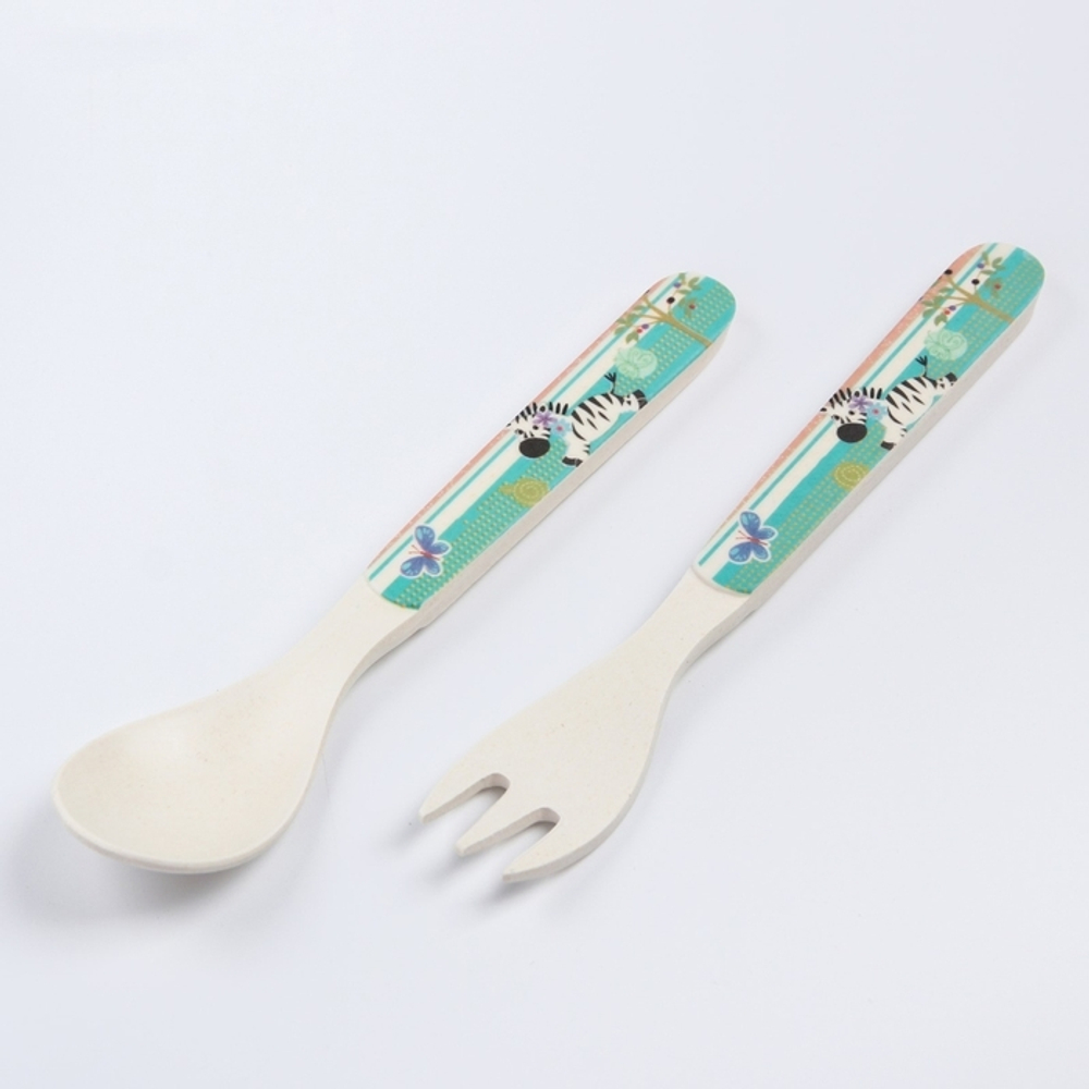 4611369 Набор детской бамбуковой посуды «Зебра», тарелка, миска, стакан, приборы, 5 предметов