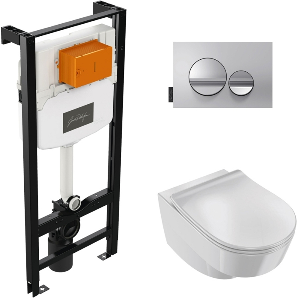 Унитаз c инсталляцией Jacob Delafon Odeon Rive Gauche, сиденье тонкое микролифт, клавиша хром