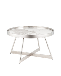 Журнальный столик Гера 80*80см белая керамика сталь серебро