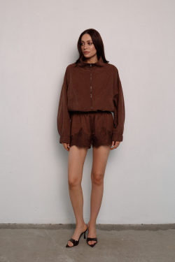 Комплект бельевой с кружевом шоколадный