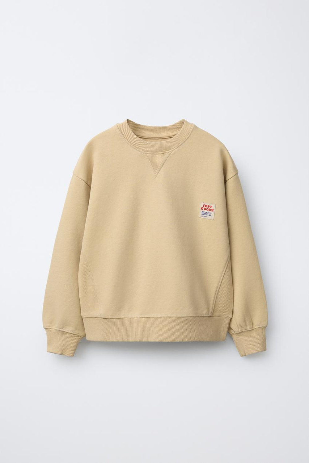 ZARA ТОЛСТОВКА ИЗ КРАШЕНОЙ ТКАНИ С НАШИВКОЙ, БЕЖЕВЫЙ