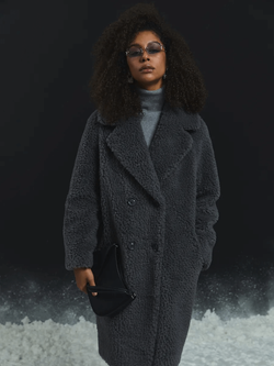 Шуба женская чебурашка тедди экомех, графитовая, SilverFox (арт. 1188-101)