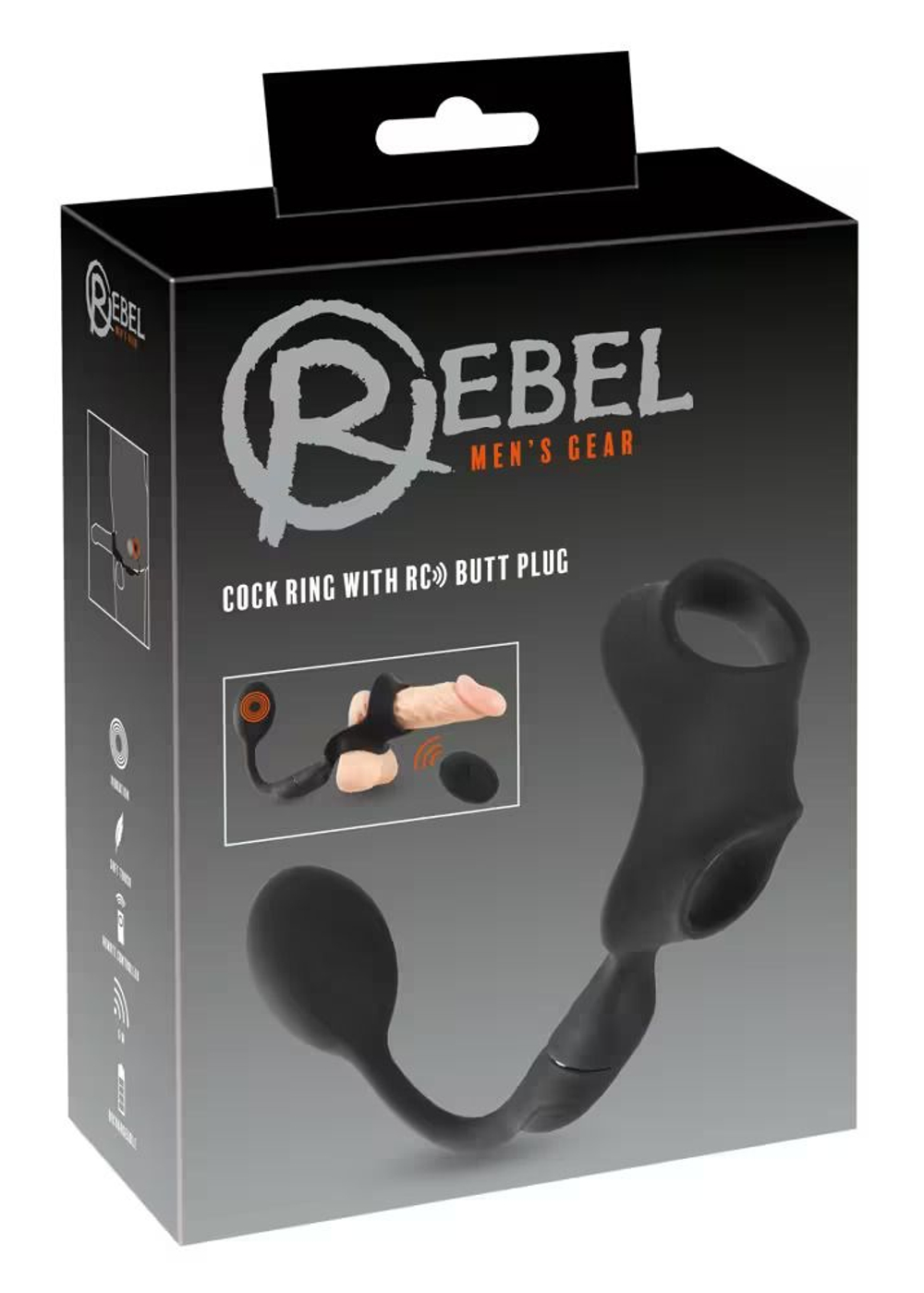 Черное виброкольцо с анальной пробкой Cock Ring with RC Butt Plug