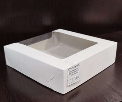 Коробка для торта 225*225*60 (50шт) С ОКНОМ Белая