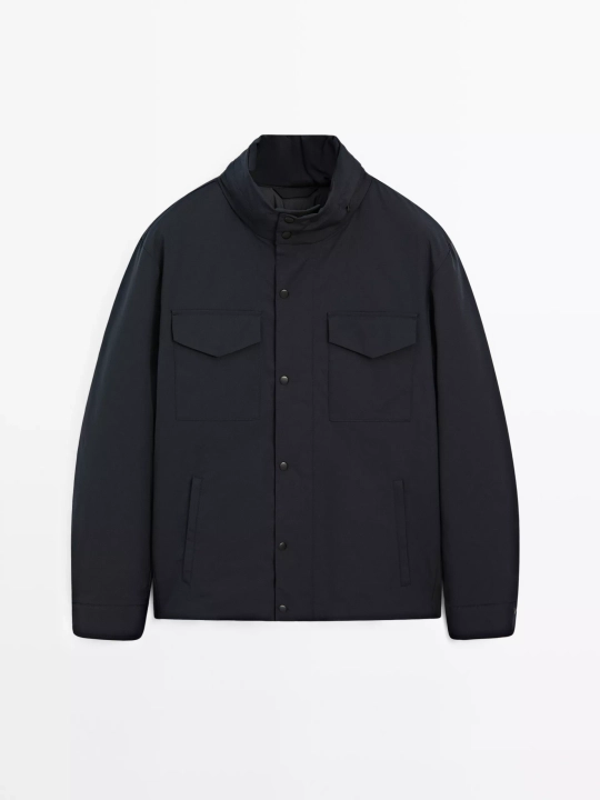 Massimo Dutti Непромокаемая стеганая куртка, темно-синий