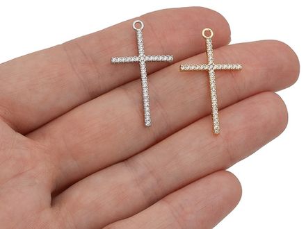 Подвеска "Крест" 28,5мм, с прозрачными стразами