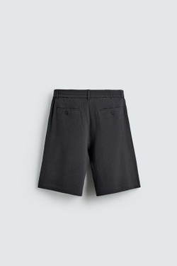 ZARA ШОРТЫ СВОБОДНОГО КРОЯ С НЕРОВНОЙ ТЕКСТУРОЙ И СКЛАДКАМИ, ТЕМНО-СЕРЫЙ