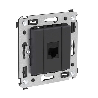 Компьютерная розетка RJ-45 без шторки в стену, кат.5е одинарная, "Avanti", "Черный матовый"