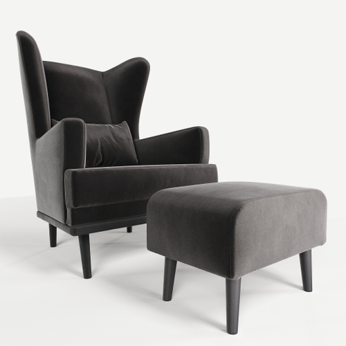 Комплект кресла и пуфа Фантазёр велюр Z-6 (Серый) на высоких ножках, для отдыха и чтения книг. В гостиную, балкон, спальню и переговорную комнату.