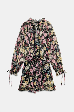 ZARA МИНИ-ПЛАТЬЕ С ЦВЕТОЧНЫМ ПРИНТОМ, РАЗНОЦВЕТНЫЙ