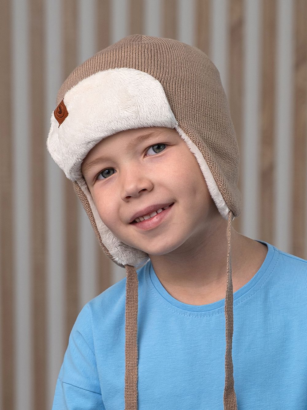 Шапка весенняя/осенняя вязаная (Капучино) ТОКИ велюр