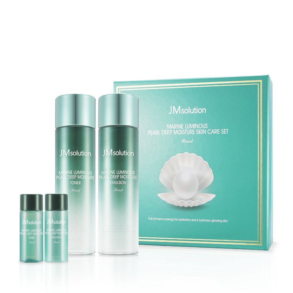 JM Solution Marine Luminous Pearl Moisture Skin Care Set  (Тонер + Эмульсия) набор для глубокого увлажнения кожи с экстрактом жемчуга