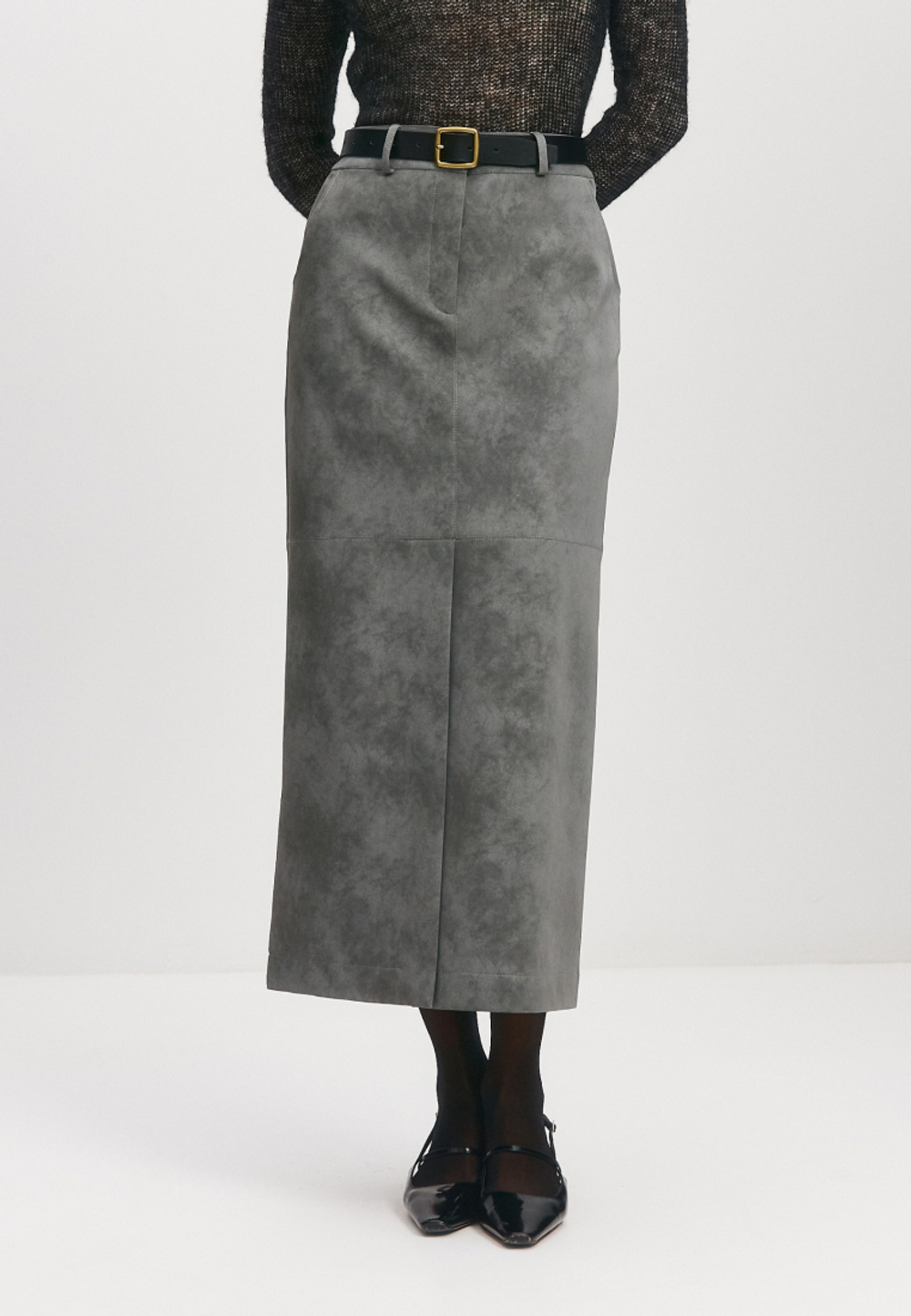 Фактурная юбка миди из экокожи