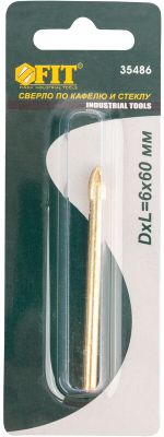 35486 Сверло по кафелю и стеклу 4 режущие кромки,титановое покрытие 6х60 мм