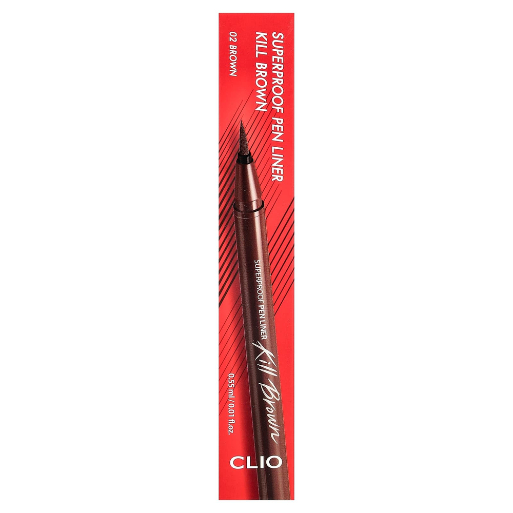 Clio, Superproof Pen Liner, Kill Brown, коричневый цвет 02, 0,55 мл (0,01 жидк. Унции)