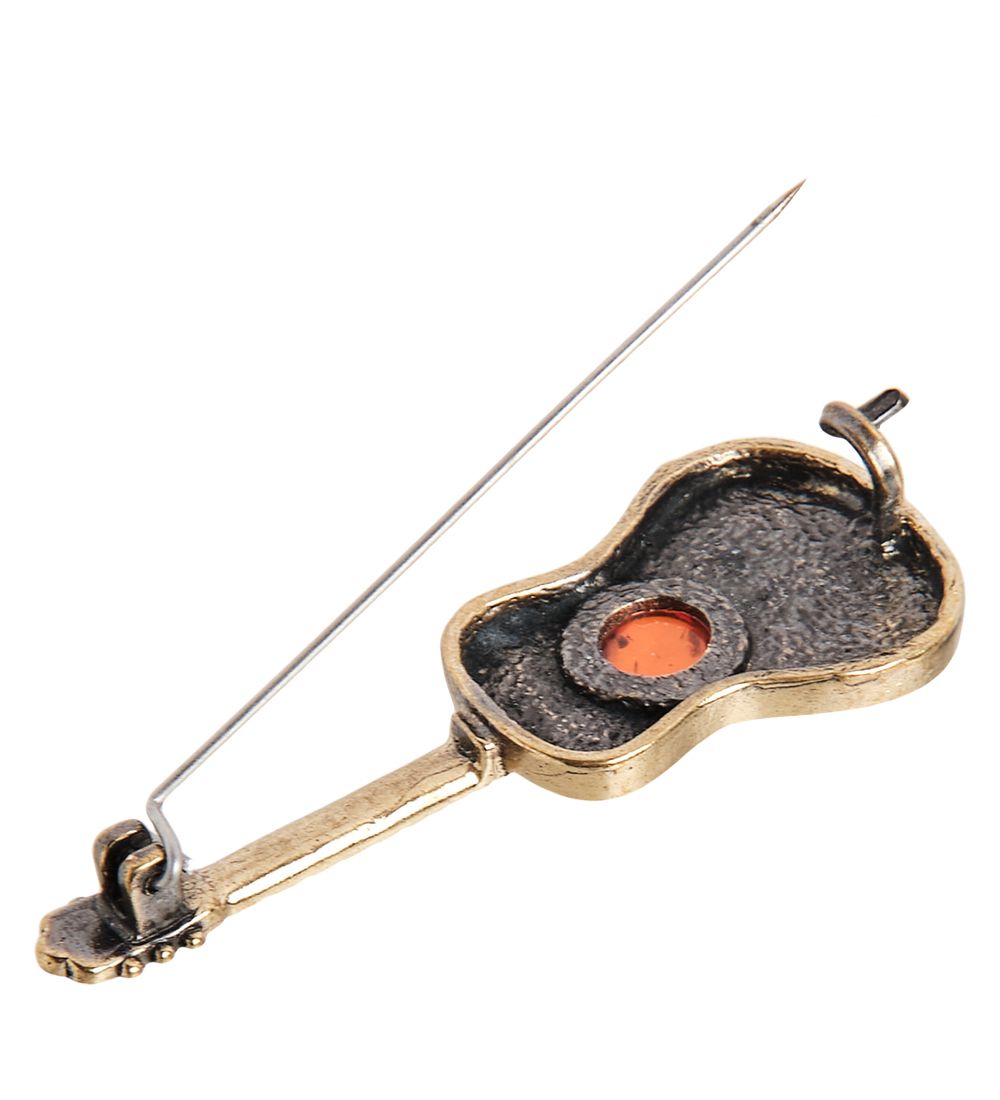 AM-1994 Брошь «Гитара испанская» (латунь, янтарь)