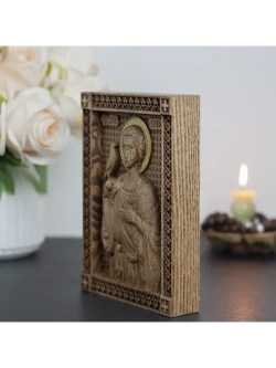 Святой Трифон икона деревянная резная, ясень, 19.5х14.5 см