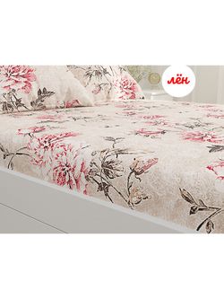 Простынь на резинке Сказка "Пионы на льне" 90х200 см , лён