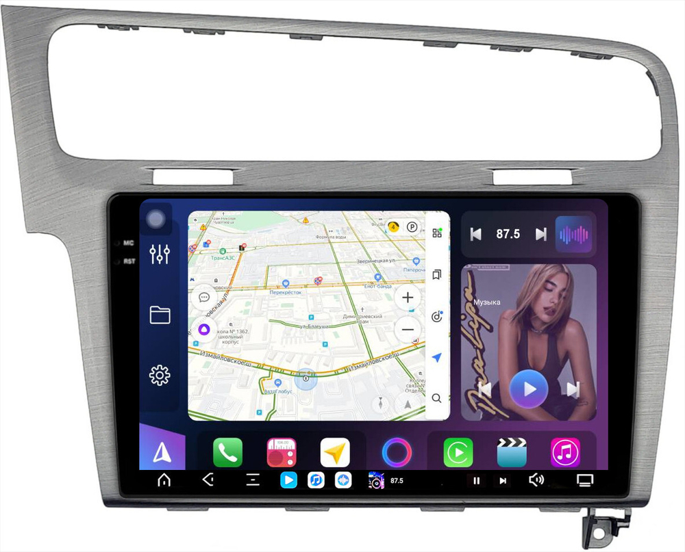 Магнитола для Volkswagen Golf 7 2012-2020 (рамка серебро) - FarCar XXL10-257S монитор 10.36" 2K QLED на Android 14, TS20, 8+256Гб, CarPlay, 4G SIM-слот