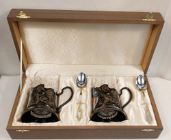 Чайный набор подстаканников (Ручная роспись Палех) №15