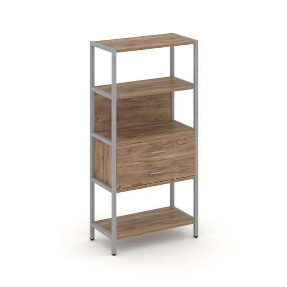 Shelf System Односекционный стеллаж четырехярусный с ящиками SN.STM-412 Дуб Табак/Металл Серый 810*4