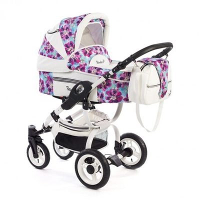 Детская коляска-люлька Reindeer City Lily, эко-кожа  (Белый-розовый)