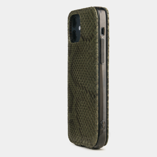 Чехол для iPhone 12 Mini из натуральной кожи питона, зеленого цвета