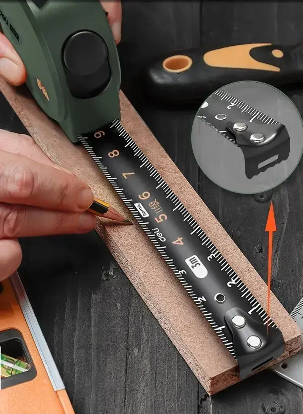 Рулетка "Home Series Green" Deli HT8316L 3мх16мм (Эксклюзивный дизайн, корпус из софттач пластика, противоскользящая резиновая вставка, подарочная упаковка)