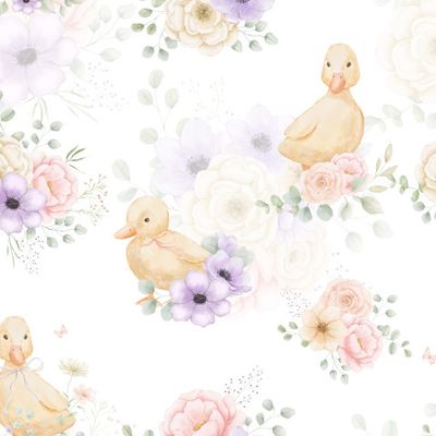 Милые утята с акварельными цветами