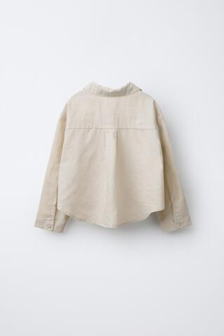 ZARA РУБАШКА ИЗ СМЕСОВОГО ЛЬНА СО СБОРКАМИ, ПЕСОЧНЫЙ