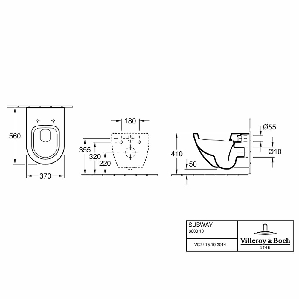 Унитаз Villeroy&Boch Subway 660010R1 подвесной без сиденья