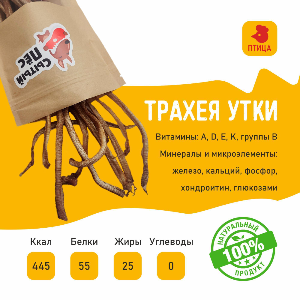 Лакомства для собак Сытый пёс / Трахея утиная / 50 грамм